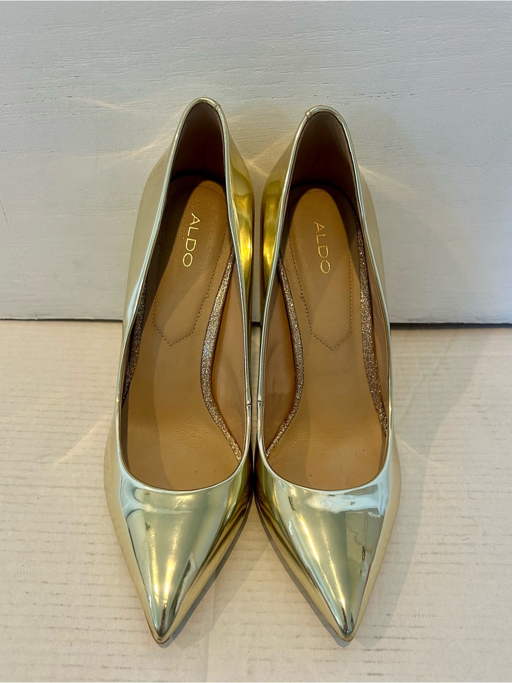 ALDO Gold Pointed Toe Metallic Pumps